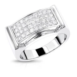 Men's Diamond 14K White Gold Ring By Luxurman 0.8ct Wedding Band