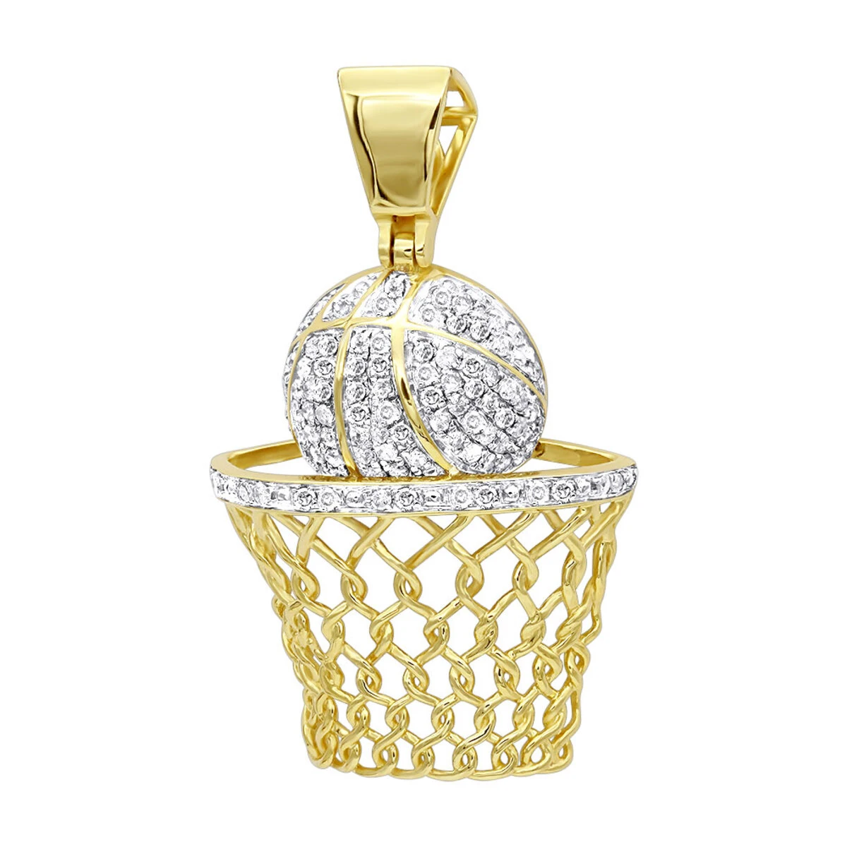 Men's 10K Yellow Gold Real Diamond Basketball Pendant 0.8ct 3 Men's 10K Yellow Gold Real Diamond Basketball Pendant 0.8ct