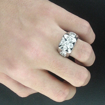 Unique Men's Diamond Initial Ring 18K White Gold 1.71ct G VS Diamonds 5 Unique Men's Diamond Initial Ring 18K White Gold 1.71ct G VS Diamonds - Image 3