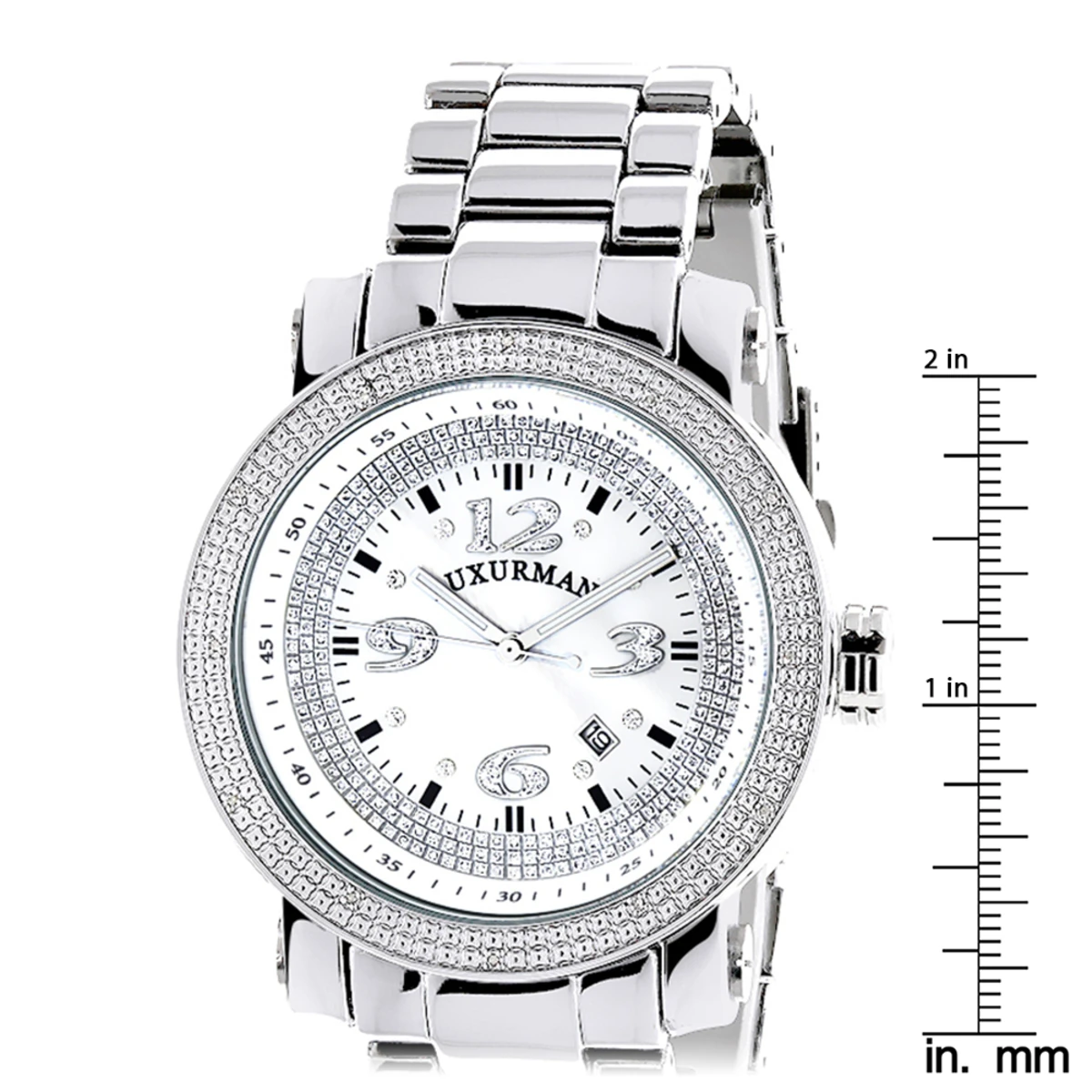 Oversized Men's Diamond Watch 0.12ct Iced Out Luxurman White MOP Face & Metal Band 7 Oversized Men's Diamond Watch 0.12ct Iced Out Luxurman White MOP Face & Metal Band - Image 5