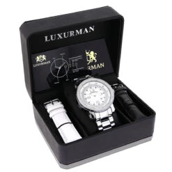 Oversized Men's Diamond Watch 0.12ct Iced Out Luxurman White MOP Face & Metal Band 10 Oversized Men's Diamond Watch 0.12ct Iced Out Luxurman White MOP Face & Metal Band -H'Hen Sale Store mens diamond watch 012 ct iced out luxurman p 35230box