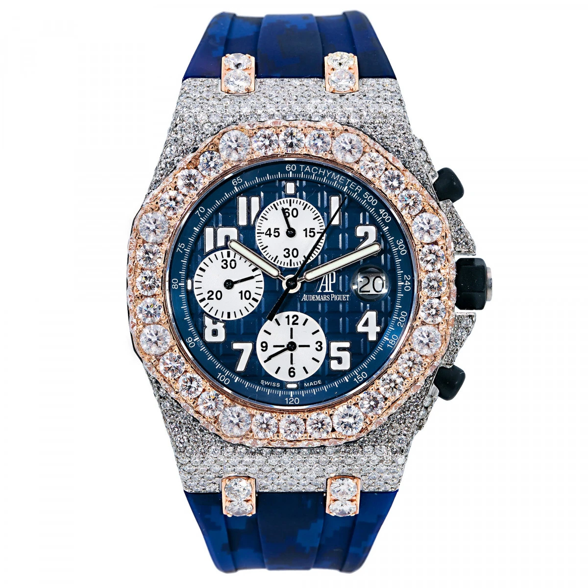Men's Diamond Watch Audemars Piguet Royal Oak Offshore 18K Gold Blue Dial 3 Men's Diamond Watch Audemars Piguet Royal Oak Offshore 18K Gold Blue Dial