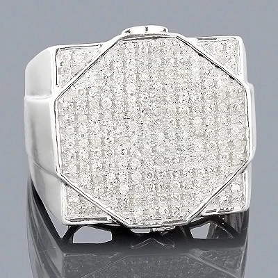 Men's Hip Hop Diamond Ring 0.87ct 10K White Gold 3 Men's Hip Hop Diamond Ring 0.87ct 10K White Gold