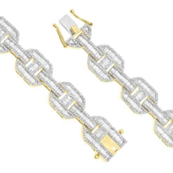 Mens Mariner Link Diamond Bracelet 10K Yellow Gold Round Baguette Diamonds 8ct -H'Hen Sale Store mens mariner link diamond bracelet solid 10k gold round baguette diamonds 8ct 407169 claspye