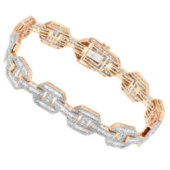 Mens Mariner Link Diamond Bracelet 10K Yellow Gold Round Baguette Diamonds 8ct -H'Hen Sale Store mens mariner link diamond bracelet solid 10k gold round baguette diamonds 8ct 407169 ro