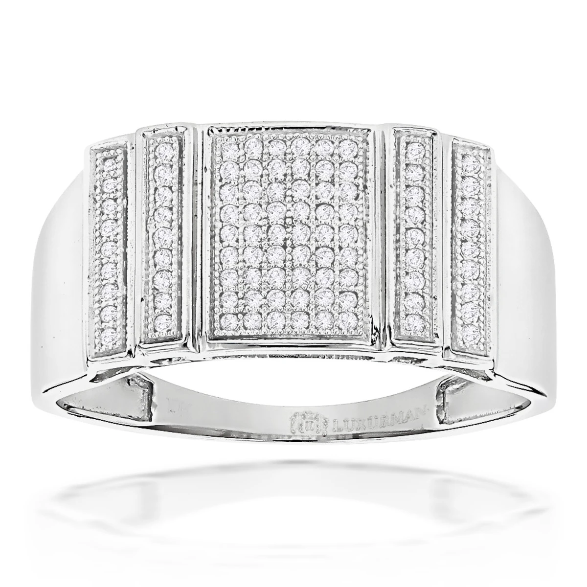 Men's Pave Diamond Ring 0.3ct Solid 10K White Gold 3 Men's Pave Diamond Ring 0.3ct Solid 10K White Gold