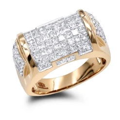 Luxury 14K Yellow Gold Men's Princess Cut Diamond Ring 3.62ct -H'Hen Sale Store mens princess cut diamond ring 362ct 14k luxury jewelry ro