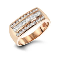 Men's Round & Princess Cut Diamond Ring 1.3ct 14K Yellow Gold Unique Wedding Band -H'Hen Sale Store mens round princess cut diamond ring 15ct 14k gold unique wedding band ro