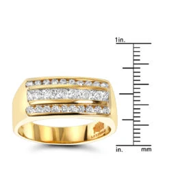 Men's Round & Princess Cut Diamond Ring 1.3ct 14K Yellow Gold Unique Wedding Band -H'Hen Sale Store mens round princess cut diamond ring 15ct 14k gold unique wedding band rulerye