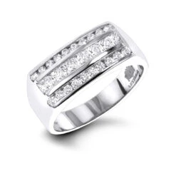 Men's Round & Princess Cut Diamond Ring 1.3ct 14K Yellow Gold Unique Wedding Band -H'Hen Sale Store mens round princess cut diamond ring 15ct 14k gold unique wedding band wh