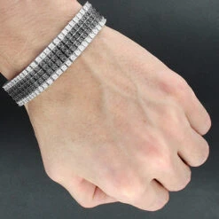 Men's Silver Diamond Bracelet 1.20ct Black And White -H'Hen Sale Store mens silver diamond bracelet 120ct black and white p 49426bod