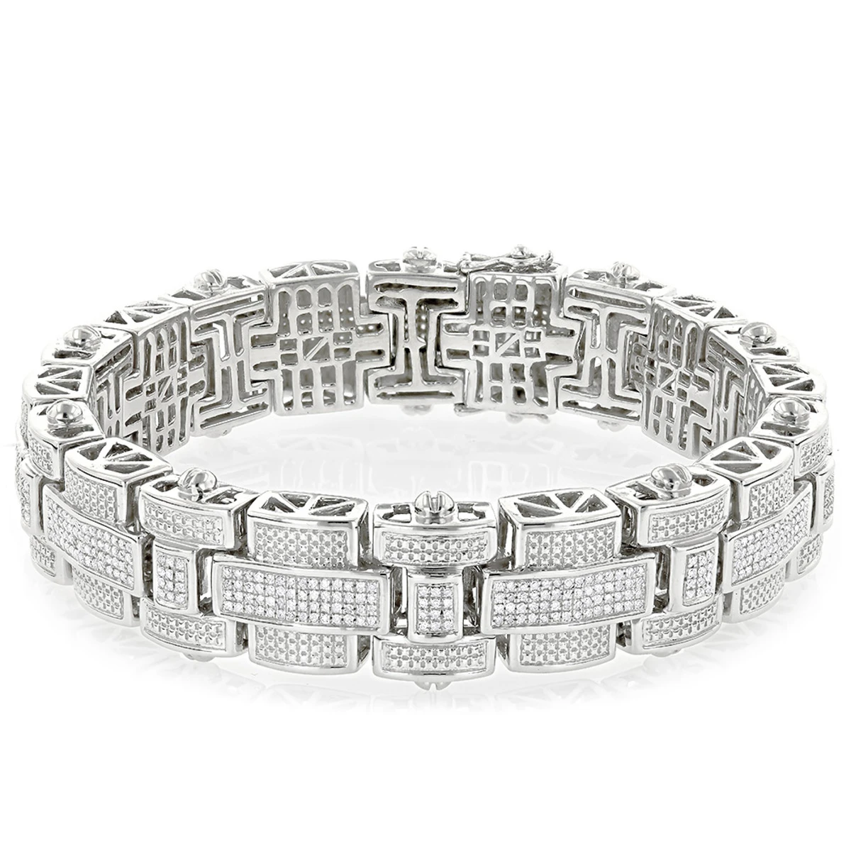Men's Silver Diamond Bracelet 3.25 Ct 3 Men's Silver Diamond Bracelet 3.25 Ct