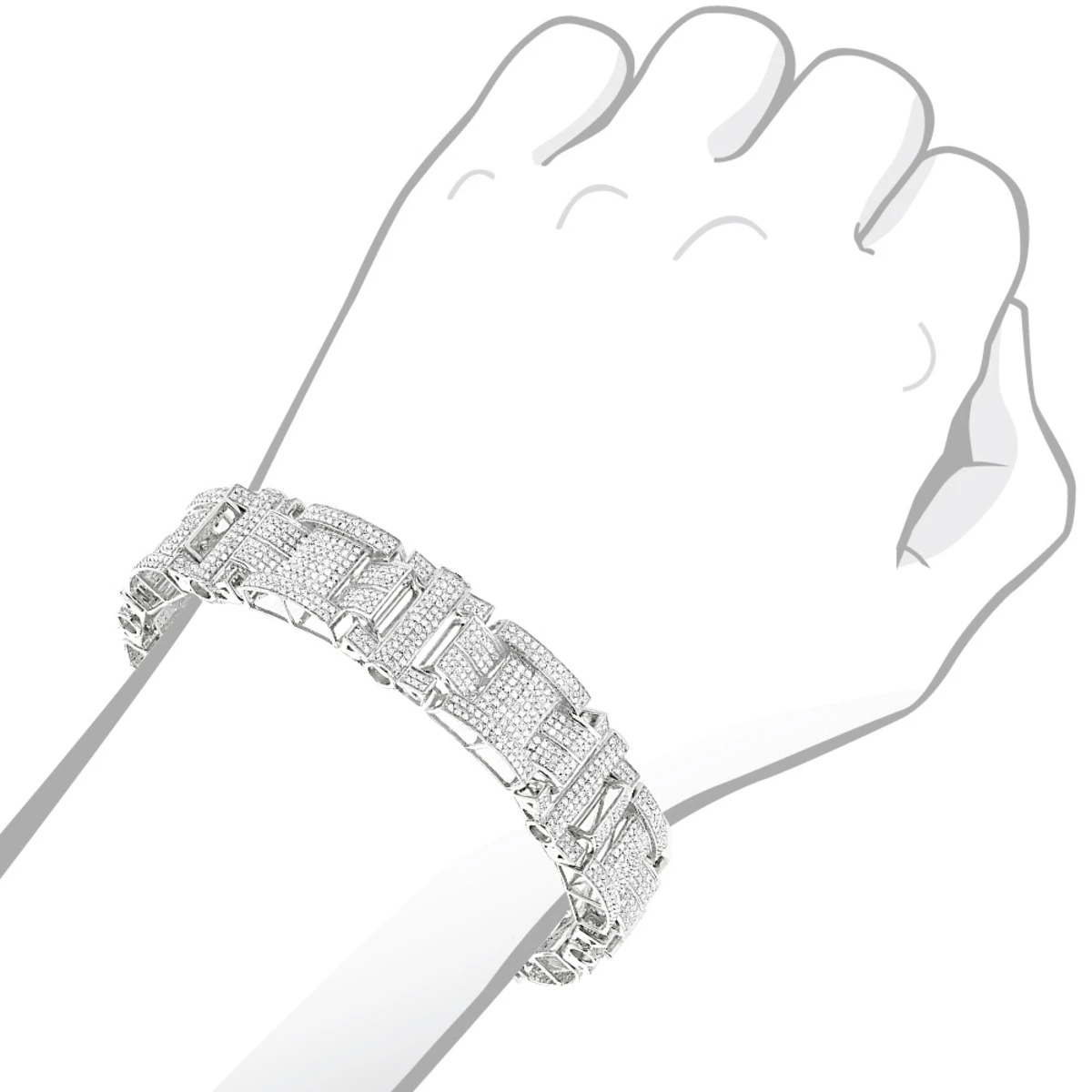 Men's Sterling Silver Diamond Bracelet 7ct 4 Men's Sterling Silver Diamond Bracelet 7ct - Image 2