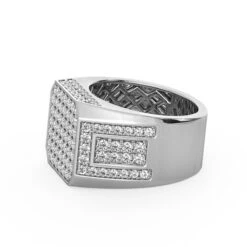 Boxy 4.5 Carat Men's Diamond 14K White Gold Statement Pinky Ring -H'Hen Sale Store mens statement rings squre shape 14k gold diamond pinky ring for men 45ct 890243w backwh