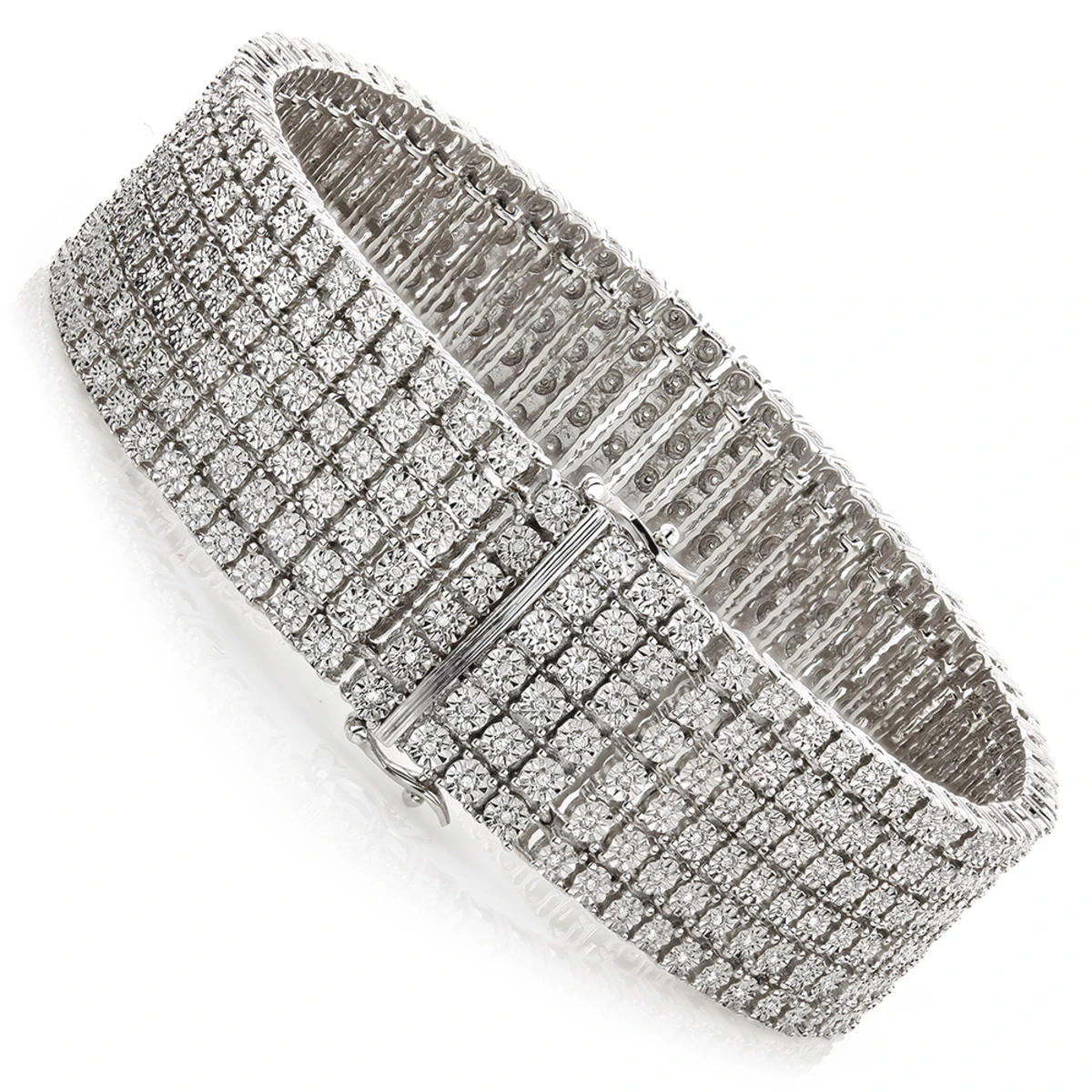 Men's Sterling Silver 6 Row Diamond Bracelet 1.01ct 4 Men's Sterling Silver 6 Row Diamond Bracelet 1.01ct - Image 2
