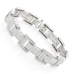 Men's Sterling Silver Diamond Bracelet 3.96ct