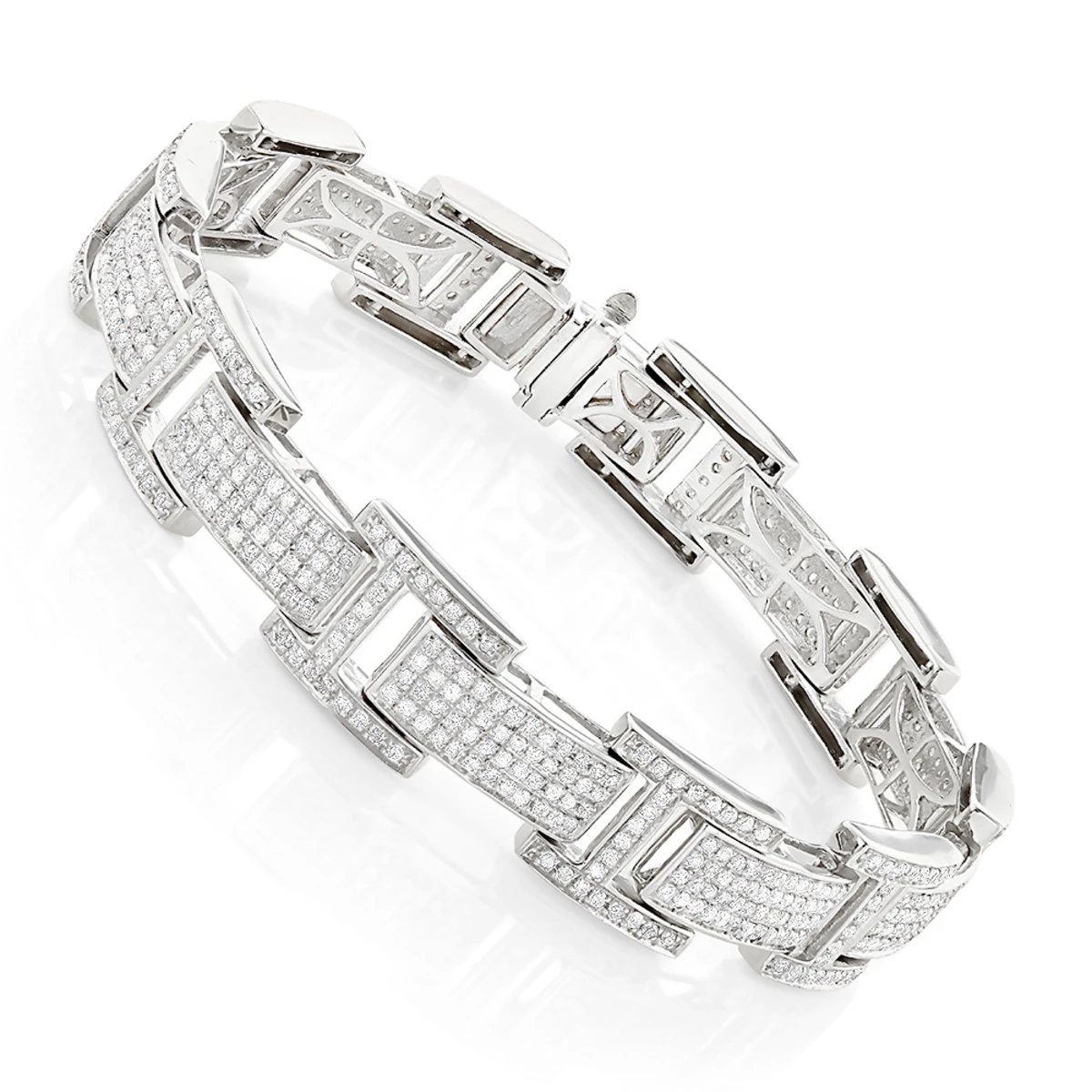 Men's Sterling Silver Diamond Bracelet 3.96ct 3 Men's Sterling Silver Diamond Bracelet 3.96ct