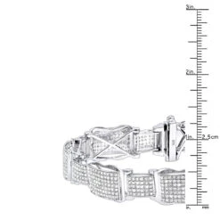Men's Sterling Silver Diamond Bracelet 4 Ct -H'Hen Sale Store mens sterling silver diamond bracelet 460ct p 43103 ruler