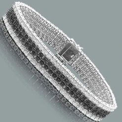 Men's White And Black Diamond Bracelet 0.90ct Sterling Silver