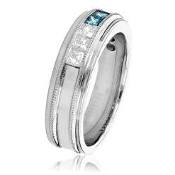 Men's White Blue Diamond Wedding Band 1.1ct 14K White Gold Princess Cut Diamonds -H'Hen Sale Store mens white blue diamond wedding band 11ct 14k gold princess cut diamonds 2