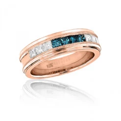 Men's White Blue Diamond Wedding Band 1.1ct 14K White Gold Princess Cut Diamonds -H'Hen Sale Store mens white blue diamond wedding band 11ct 14k gold princess cut diamonds 4