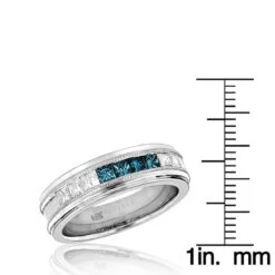 Men's White Blue Diamond Wedding Band 1.1ct 14K White Gold Princess Cut Diamonds -H'Hen Sale Store mens white blue diamond wedding band 11ct 14k gold princess cut diamonds rulerwh
