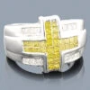 Men's White Yellow Diamond Cross Ring 14K White Gold 2.25ct -H'Hen Sale Store mens white yellow diamond cross ring 14k 225ct p 43641