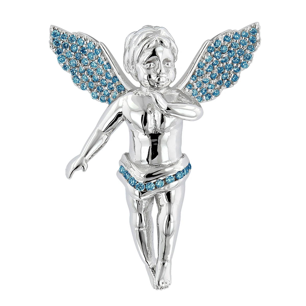 Blue Diamond Mini Angels With Wings Charm Pendant 0.7ct 14K White Gold 3 Blue Diamond Mini Angels With Wings Charm Pendant 0.7ct 14K White Gold
