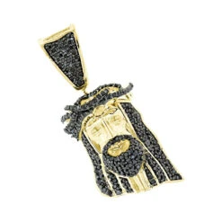 Mini Black Diamond Jesus Head Pendant Charm 10K Yellow Gold 1/2 Carat