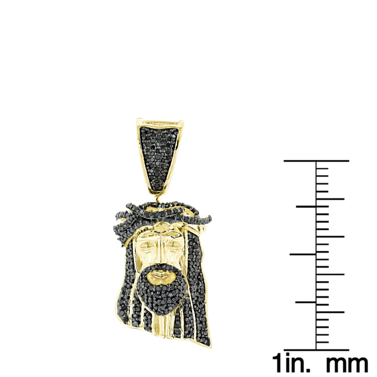 Mini Black Diamond Jesus Head Pendant Charm 10K Yellow Gold 1/2 Carat 8 Mini Black Diamond Jesus Head Pendant Charm 10K Yellow Gold 1/2 Carat - Image 6