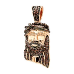 Mini Diamond Jesus Face Pendant 10K Yellow Gold 1/2 Carat Red Diamonds -H'Hen Sale Store mini diamond jesus face pendant solid 10k gold 12 carat red diamonds ro