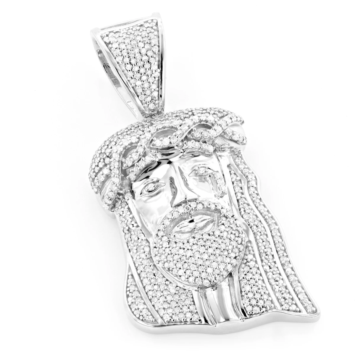 Mini Diamond Jesus Head Pendant 1ct 10K White Gold Charm 3 Mini Diamond Jesus Head Pendant 1ct 10K White Gold Charm