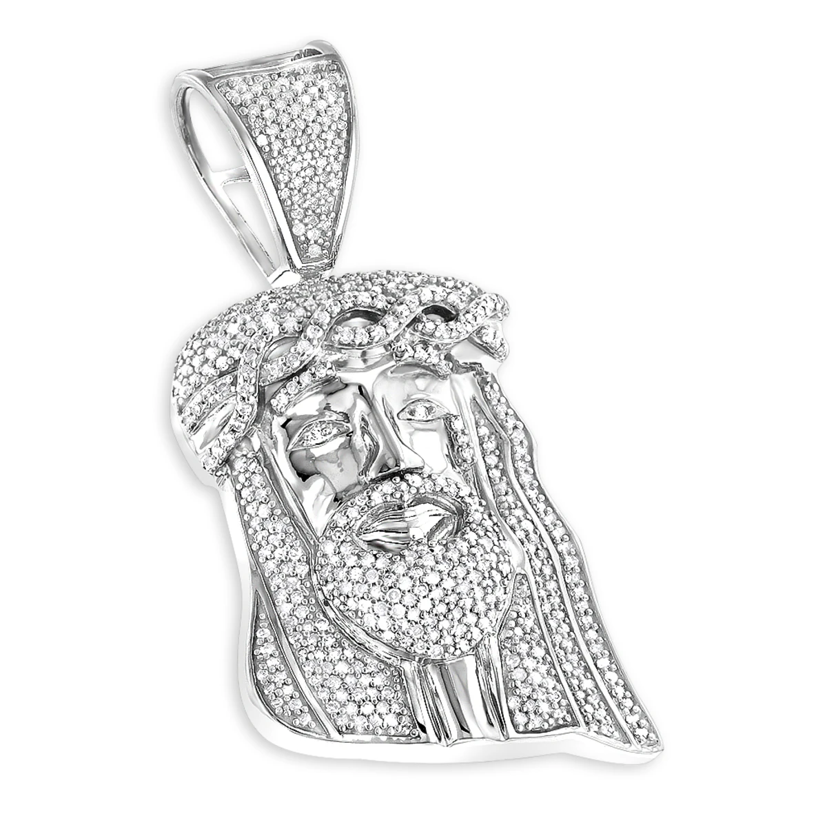 Mini Diamond Jesus Head Pendant In Sterling Silver 0.75 Ct 3 Mini Diamond Jesus Head Pendant In Sterling Silver 0.75 Ct