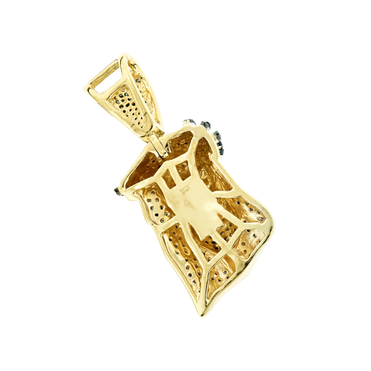 Mini Diamond Jesus Head Pendant 10K Yellow Gold 1/2 Carat Blue Diamonds 6 Mini Diamond Jesus Head Pendant 10K Yellow Gold 1/2 Carat Blue Diamonds - Image 4