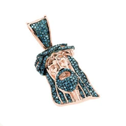 Mini Diamond Jesus Head Pendant 10K Yellow Gold 1/2 Carat Blue Diamonds 10 Mini Diamond Jesus Head Pendant 10K Yellow Gold 1/2 Carat Blue Diamonds -H'Hen Sale Store mini diamond jesus head pendant solid 10k gold 1 2 carat blue diamonds rose