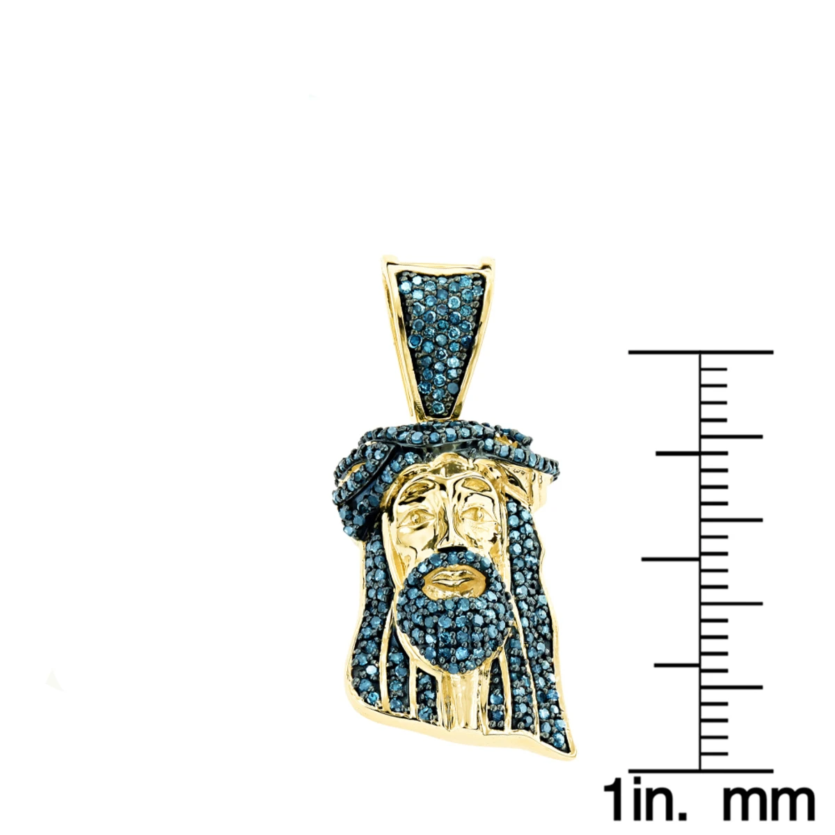 Mini Diamond Jesus Head Pendant 10K Yellow Gold 1/2 Carat Blue Diamonds 8 Mini Diamond Jesus Head Pendant 10K Yellow Gold 1/2 Carat Blue Diamonds - Image 6
