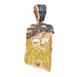 Unique Mini Jesus Pendant 10K White Gold 1/2 Ct Blue Red Yellow Diamonds -H'Hen Sale Store mini diamond jesus head pendant solid 10k gold 12 carat blue diamonds rose 1 20220415