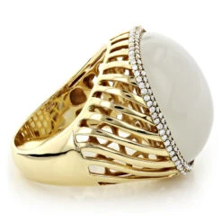 Moonstone 14K Yellow Gold Diamond White Moonstone Ring 17.2 -H'Hen Sale Store moonstone jewelry 14k diamond white moonstone ring 172 p 6086 boxye