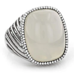 Moonstone 14K Yellow Gold Diamond White Moonstone Ring 17.2 -H'Hen Sale Store moonstone jewelry 14k diamond white moonstone ring 172 p 6086 wh