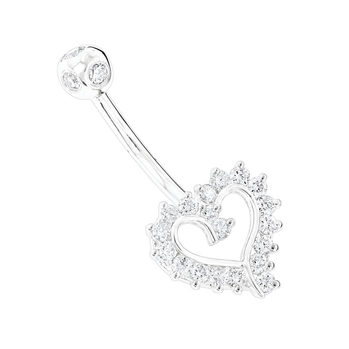 Solid 14K White Gold 0.6ct Diamond Heart Navel Ring 3 Solid 14K White Gold 0.6ct Diamond Heart Navel Ring