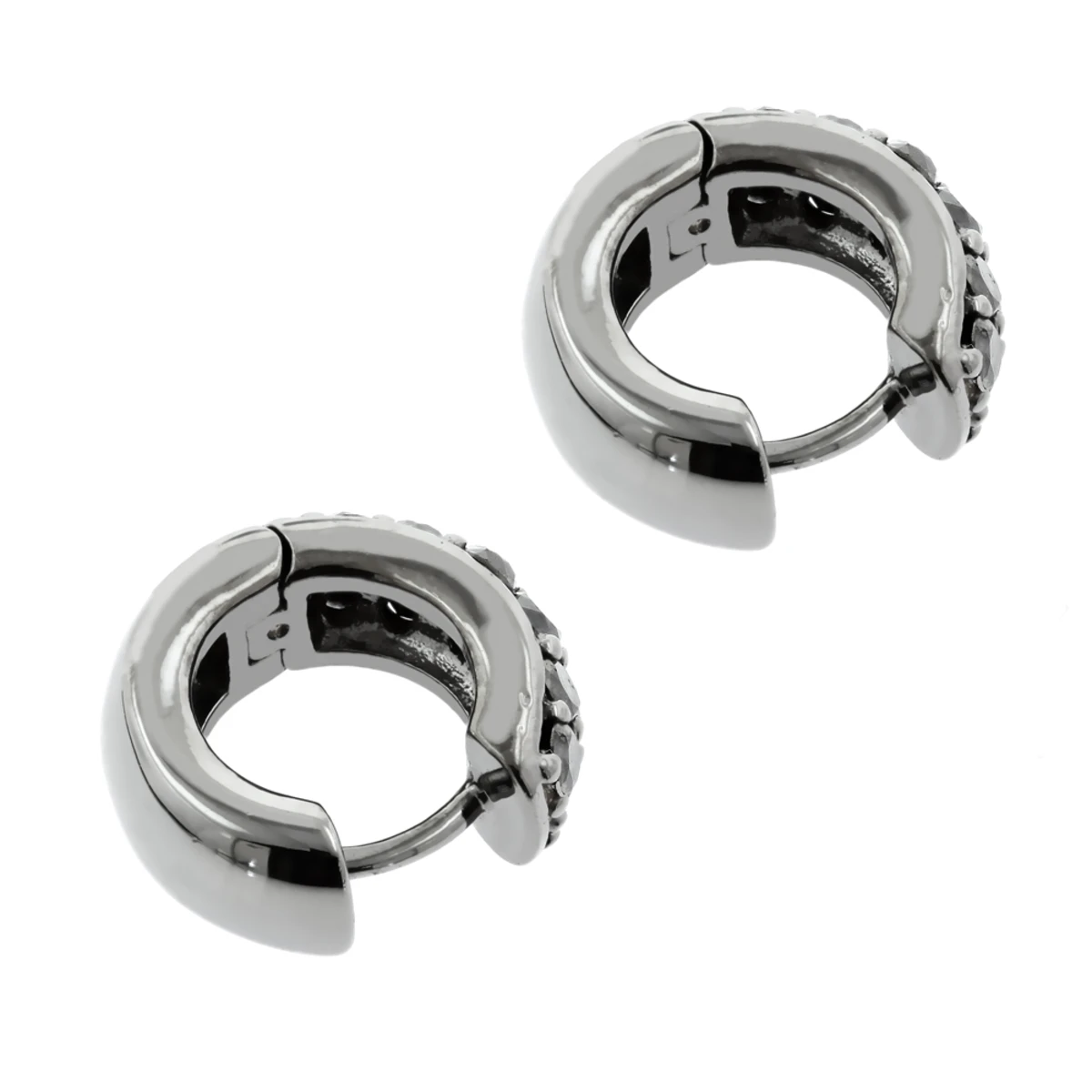 One Carat Black Diamond Hoops 14K Black Plated Gold Huggie Earrings By Luxurman 4 One Carat Black Diamond Hoops 14K Black Plated Gold Huggie Earrings By Luxurman - Image 2