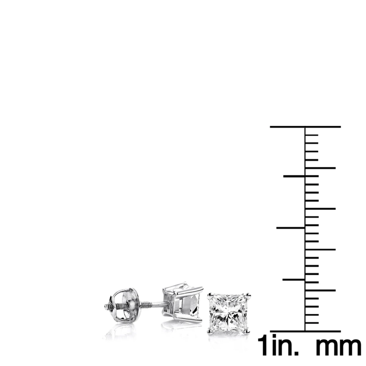 One Carat Platinum Solitaire Princess Cut Diamond Stud Earrings 6 One Carat Platinum Solitaire Princess Cut Diamond Stud Earrings - Image 4