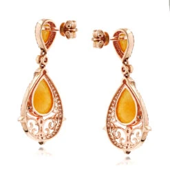 Orange Aventurine Gemstone Diamond Earrings 7.56ct 14K Rose Gold -H'Hen Sale Store orange aventurine gemstone diamond earrings 756ct 14k gold backro