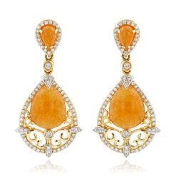 Orange Aventurine Gemstone Diamond Earrings 7.56ct 14K Rose Gold -H'Hen Sale Store orange aventurine gemstone diamond earrings 756ct 14k gold ye