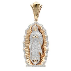 Our Lady Of Guadalupe 10K Yellow Gold Blessed Virgin Mary Diamond Pendant -H'Hen Sale Store our lady of guadalupe real 10k gold blessed virgin mary diamond pendant ro