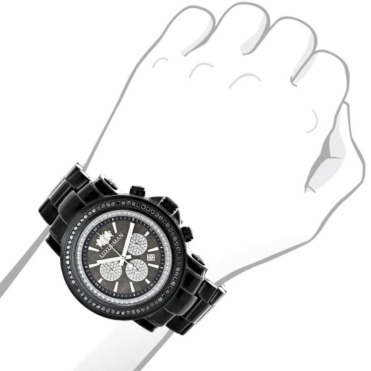 Oversized Men's Black Diamond Watch By Luxurman 3ct Chronograph Escalade 5 Oversized Men's Black Diamond Watch By Luxurman 3ct Chronograph Escalade - Image 3