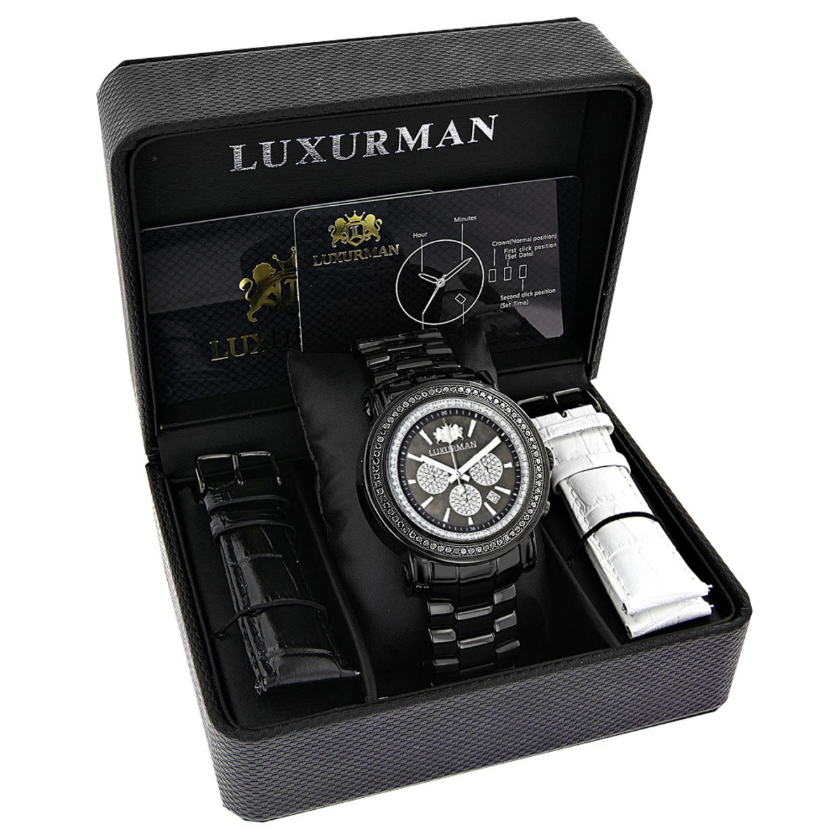 Oversized Men's Black Diamond Watch By Luxurman 3ct Chronograph Escalade 6 Oversized Men's Black Diamond Watch By Luxurman 3ct Chronograph Escalade - Image 4