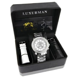 Oversized Men's 0.25ct Diamond White Dial Luxurman Escalade Chronograph Watch -H'Hen Sale Store oversized mens diamond watch 025ct white mop luxurman escalade chronograph box