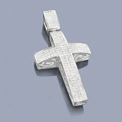 Pave Diamond Cross Pendant 1.48ct Sterling Silver