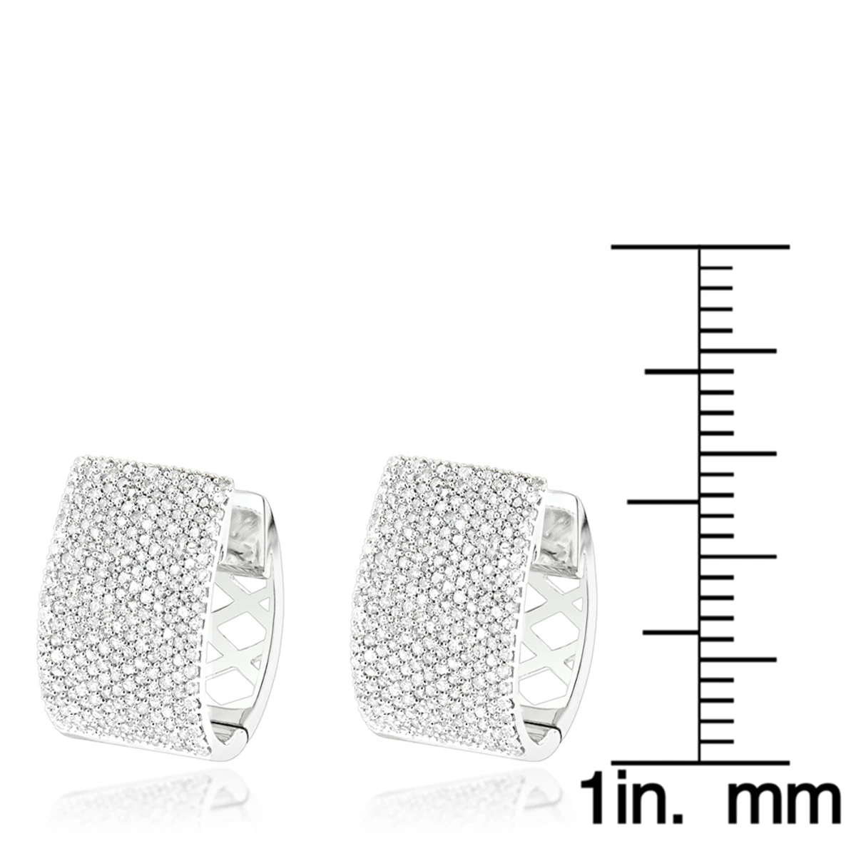 Pave Diamond Earrings For Women 14K White Gold 1 Carat Small Wide Hoops 8 Pave Diamond Earrings For Women 14K White Gold 1 Carat Small Wide Hoops - Image 6